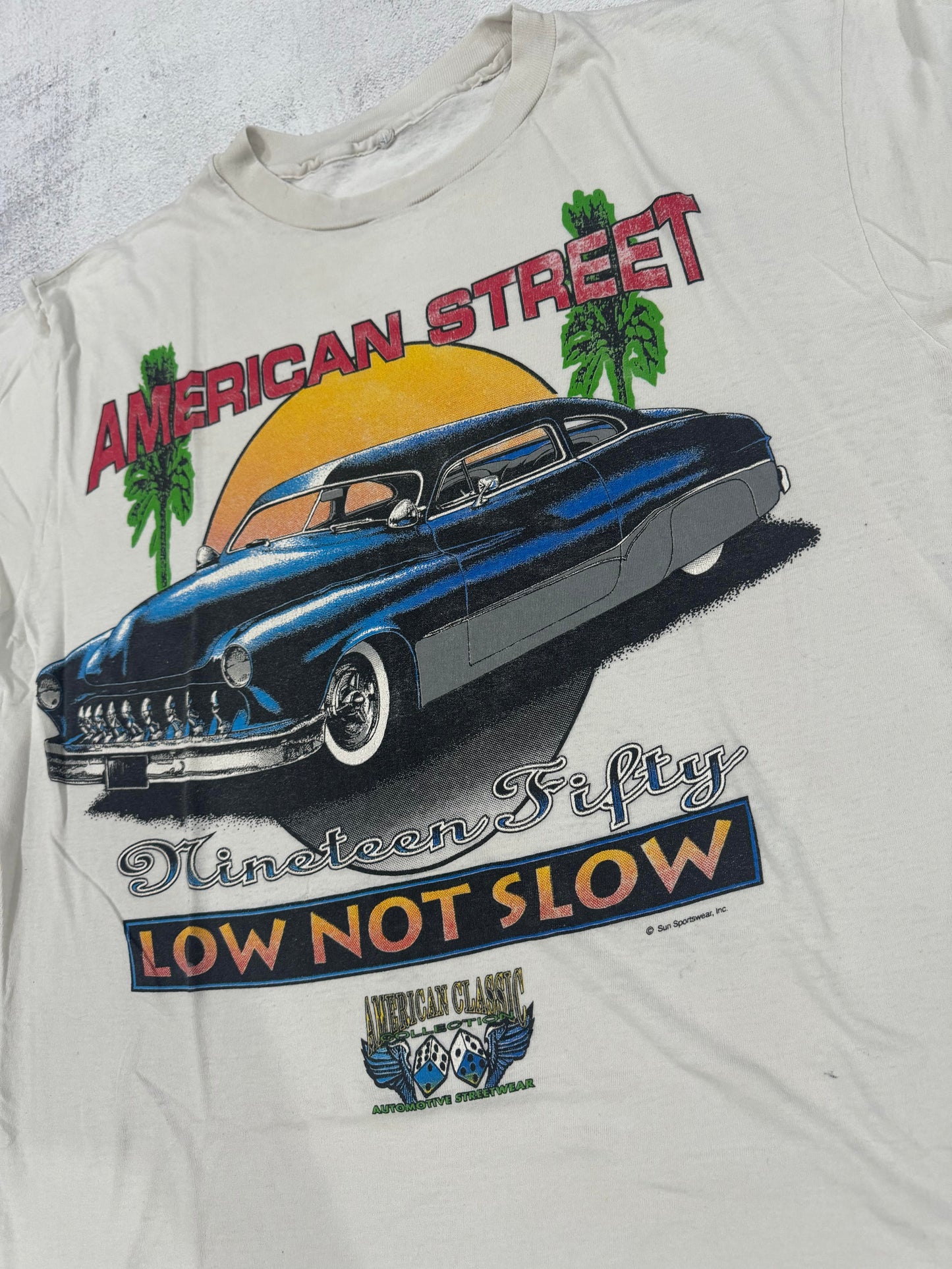 Vintage 80s American Street "Low Not Slow" Hot Rod Tee L