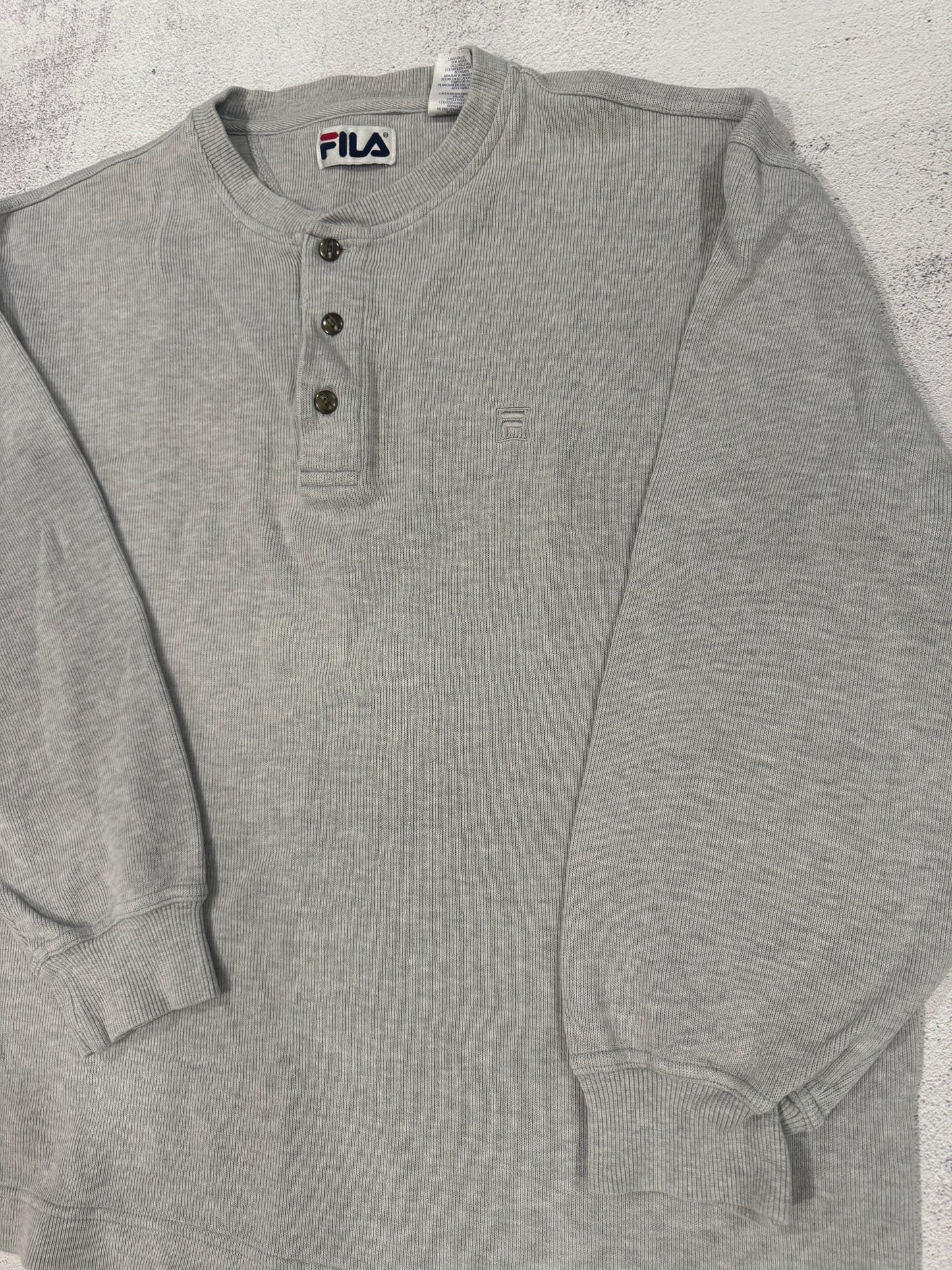 Vintage 90s Fila Henley Sweater L GREY