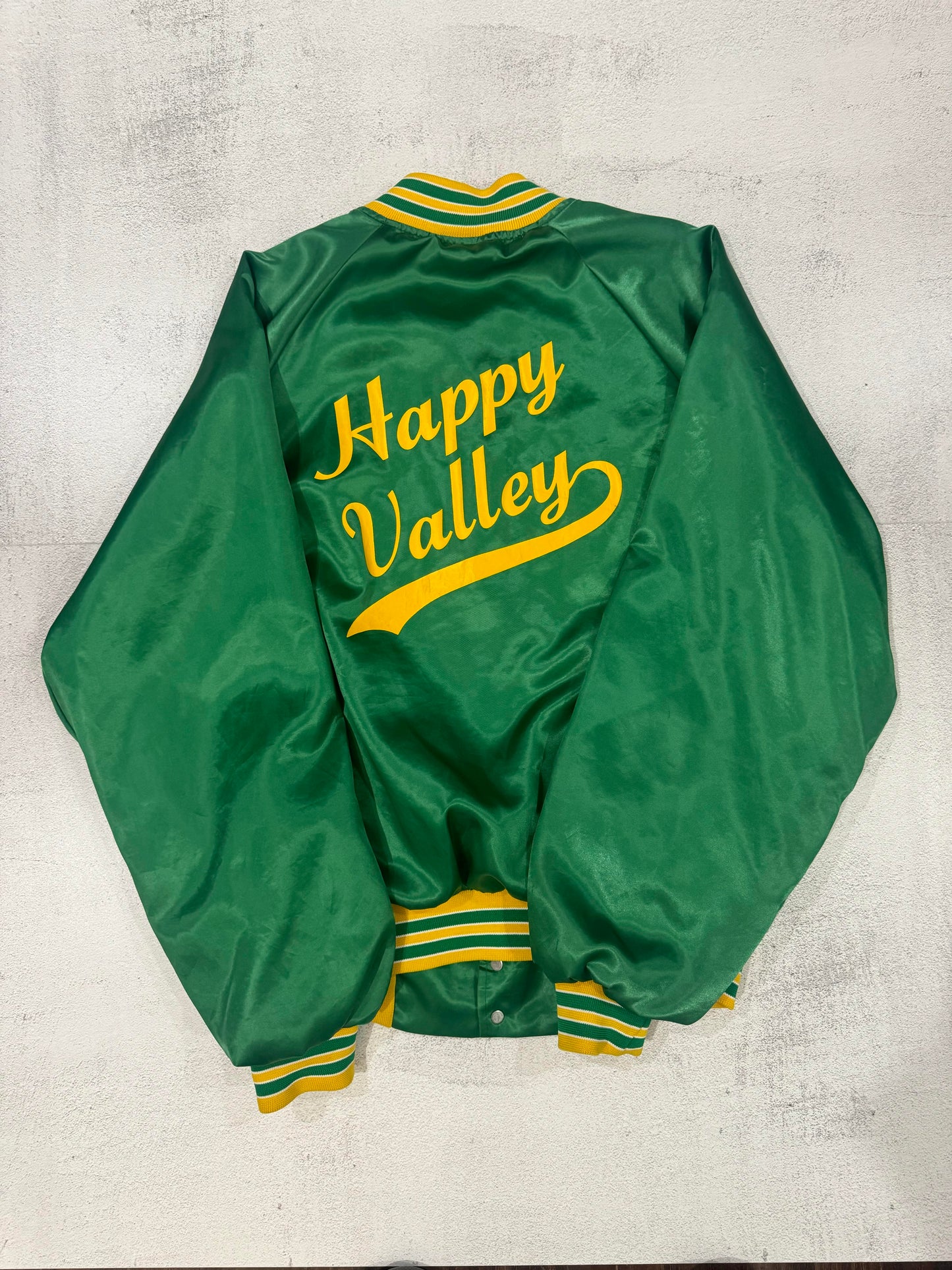 Vintage 80s Happy Valley Satin Varsity Jacket XL GREEN