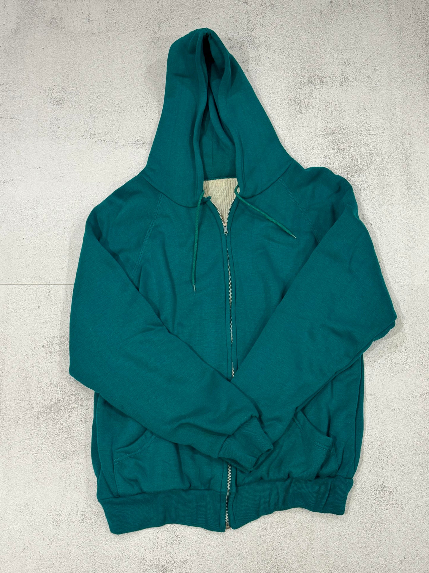 Vintage 80s Zip-Up Thermal Lined Hoodie L TEAL
