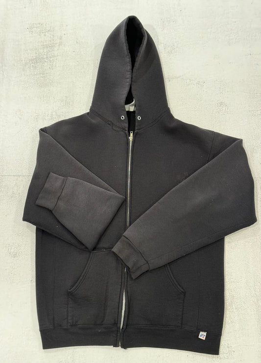 Vintage 90s Russell Zip-Up Hoodie L BLACK