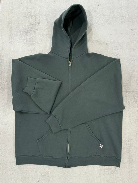Vintage 90s Boxy Russell Zip-Up Hoodie XL SAGE/GREEN