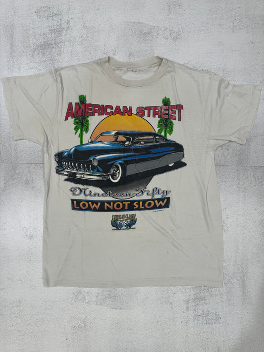 Vintage 80s American Street "Low Not Slow" Hot Rod Tee L