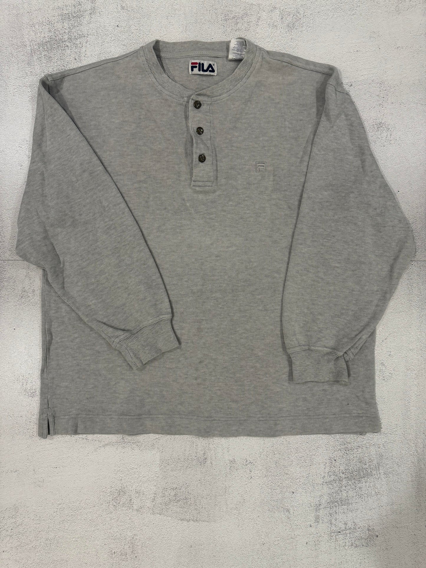 Vintage 90s Fila Henley Sweater L GREY