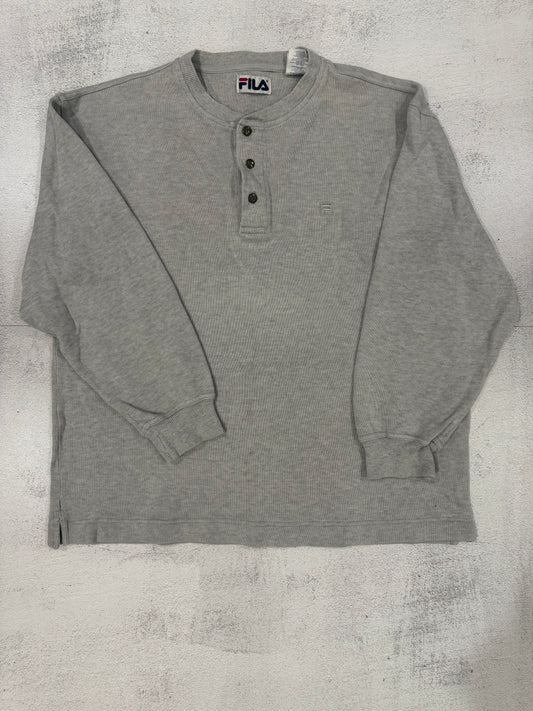 Vintage 90s Fila Henley Sweater L GREY