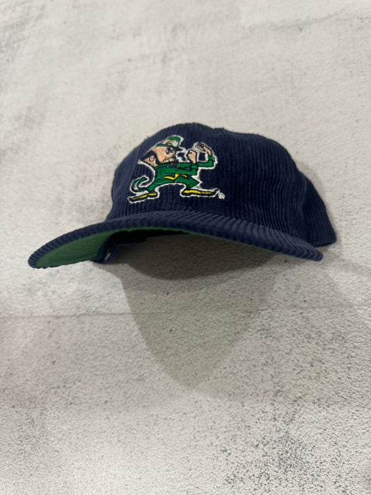 Vintage 90s Notre Dame Fighting Irish Corduroy Snap-Back Cap BLUE