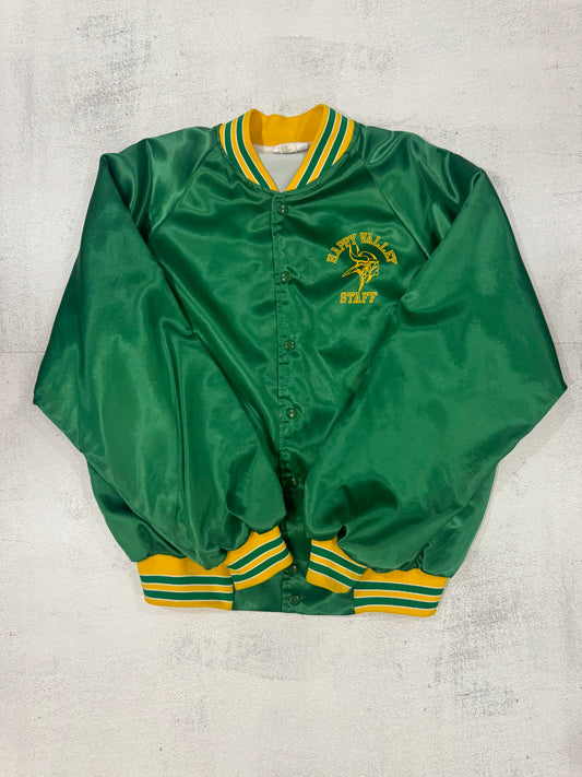Vintage 80s Happy Valley Satin Varsity Jacket XL GREEN