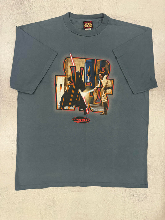 Vintage 00s Star Wars "Obi Wan vs. Darth Maul Episode I Battle" Tee XL BLUE