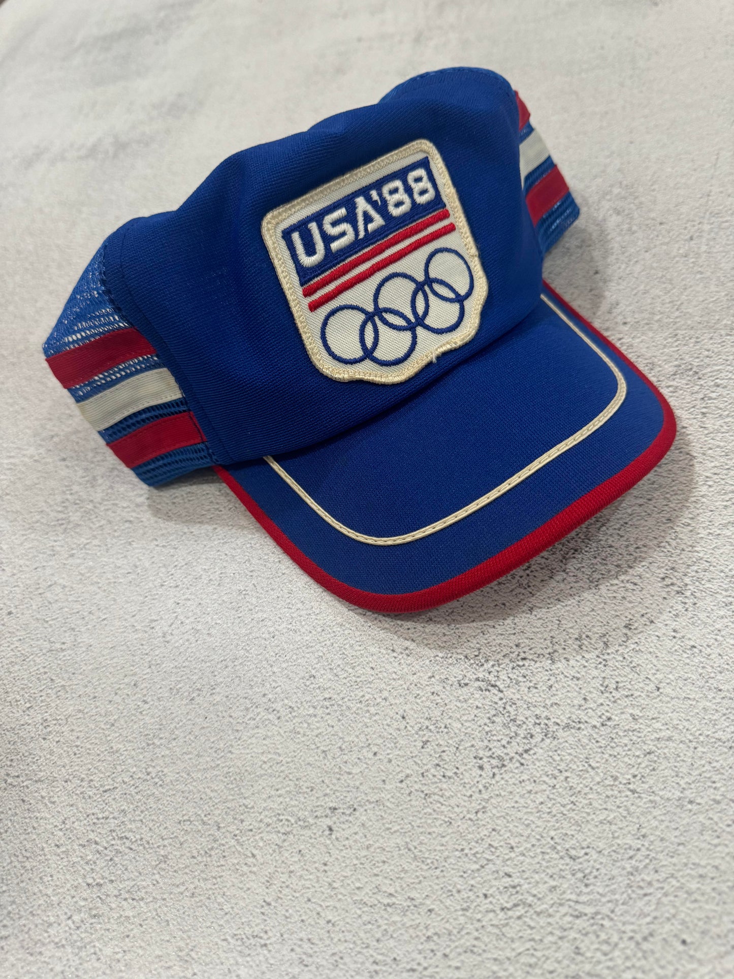 Vintage 80s USA Olympic Team "USA '88-Seol/Calgary Olympics" Trucker Cap BLUE