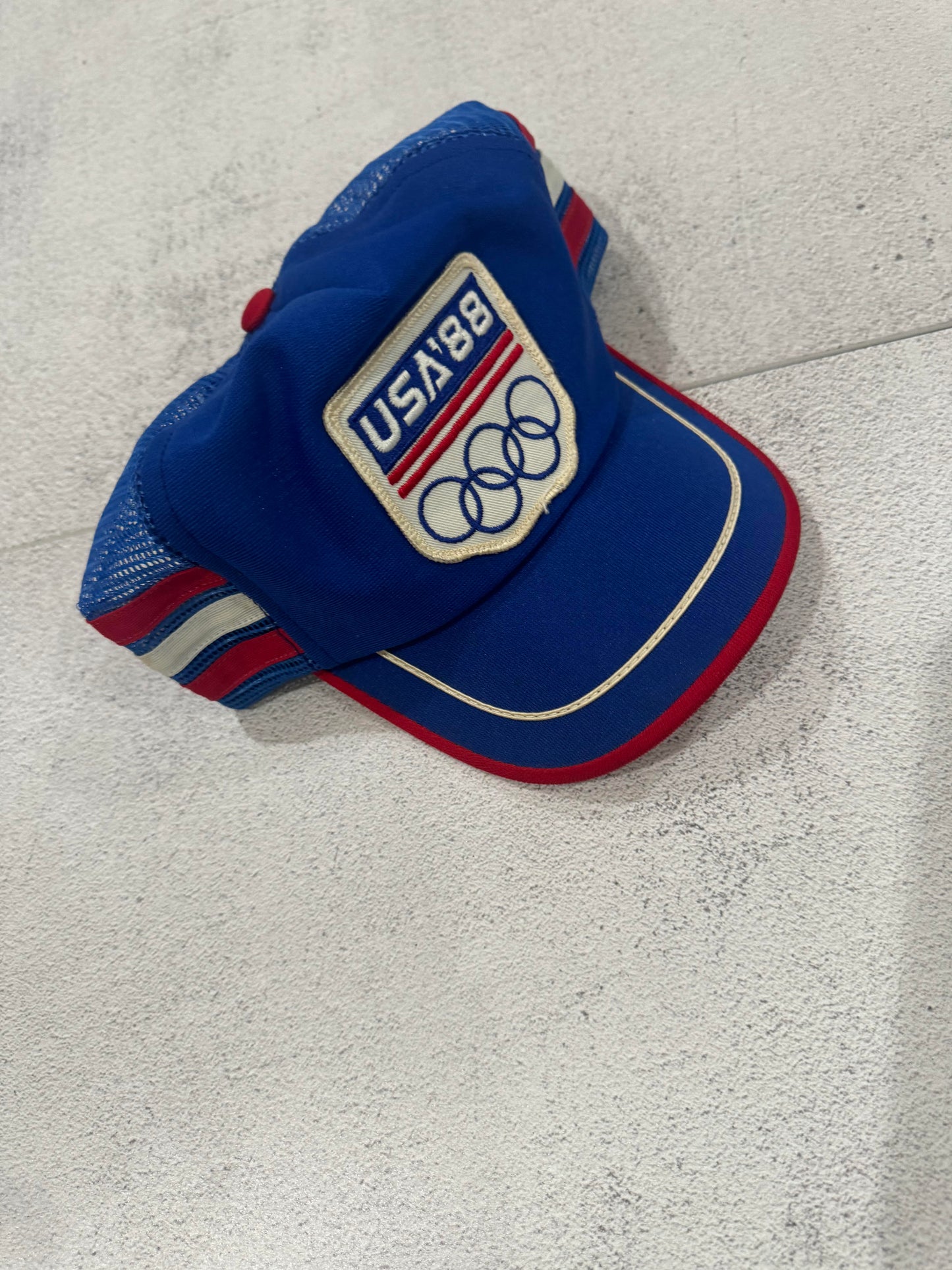 Vintage 80s USA Olympic Team "USA '88-Seol/Calgary Olympics" Trucker Cap BLUE