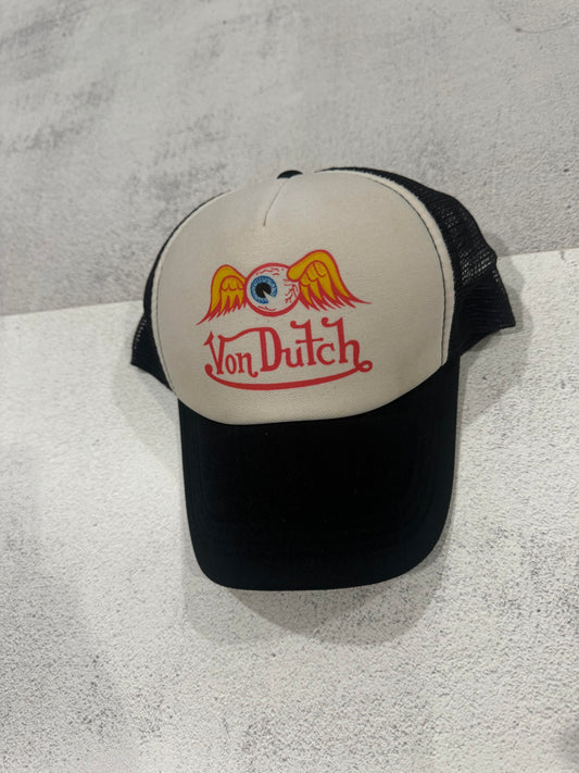 Vintage 00s Von Dutch Y2K Trucker Cap WHITE/BLACK MESH